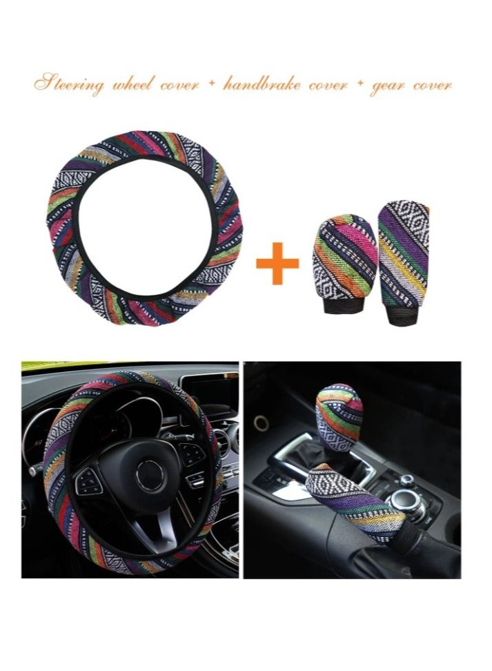 Beauenty A set of car accessories printed with an attractive design of 3 pieces, 1 steering wheel cover, 1 hand brake cover, and 1 car gear cover to decorate and protect the car interior. - Image 5