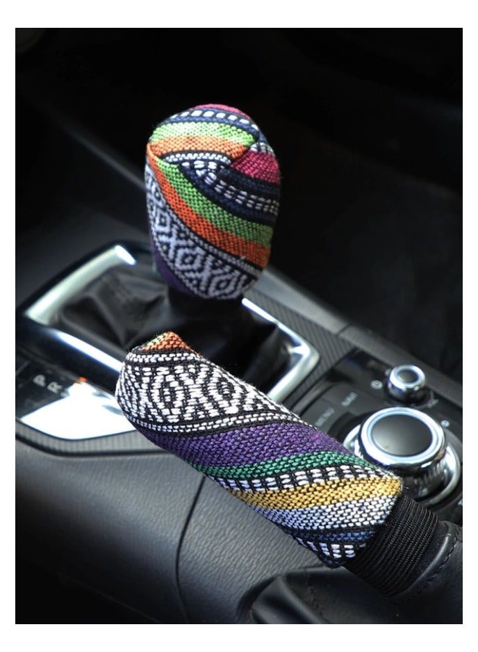 Beauenty A set of car accessories printed with an attractive design of 3 pieces, 1 steering wheel cover, 1 hand brake cover, and 1 car gear cover to decorate and protect the car interior. - Image 3