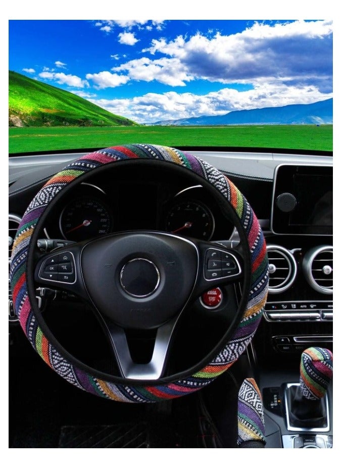 Beauenty A set of car accessories printed with an attractive design of 3 pieces, 1 steering wheel cover, 1 hand brake cover, and 1 car gear cover to decorate and protect the car interior. - Image 2