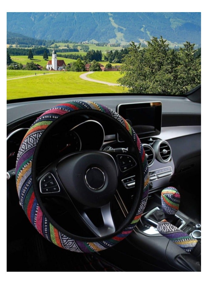 Beauenty A set of car accessories printed with an attractive design of 3 pieces, 1 steering wheel cover, 1 hand brake cover, and 1 car gear cover to decorate and protect the car interior. - Image 1