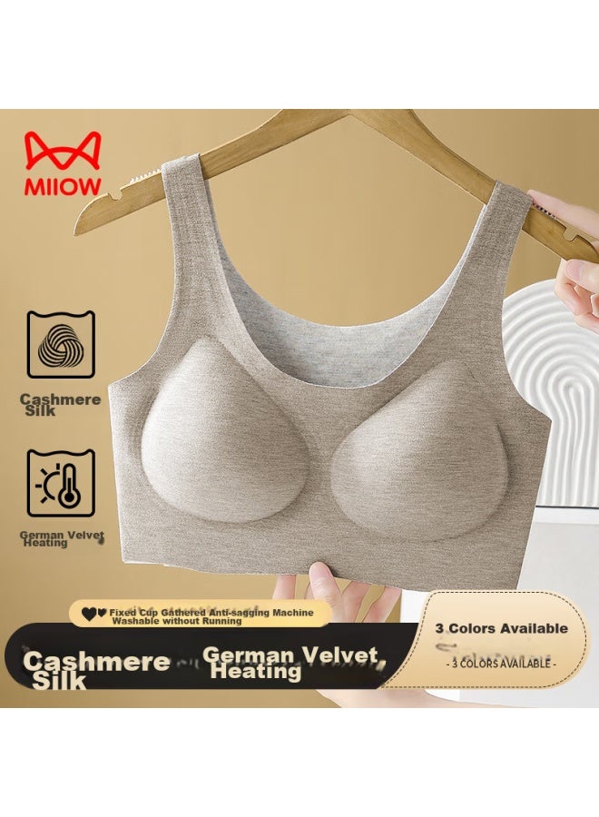 MIIOW Miiow Women's Underwear, Cashmere And Silk Bra, Warm Two-in Vest-style, Wireless, Sexy, Push-up Brassiere, Oatmeal Gray, Xl - Image 4