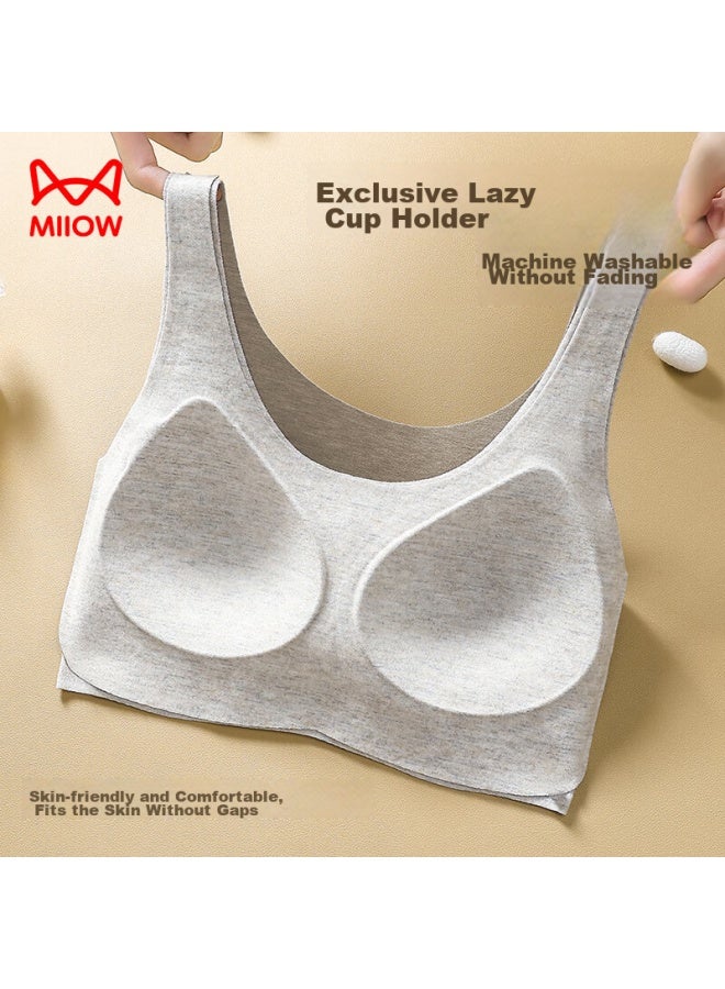MIIOW Miiow Women's Underwear, Cashmere And Silk Bra, Warm Two-in Vest-style, Wireless, Sexy, Push-up Brassiere, Oatmeal Gray, Xl - Image 5