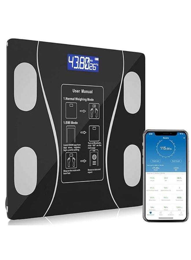 ميزان دهون الجسم الذكي الرقمي - محلل تكوين الجسم لاسلكي مع مزامنة تطبيق الهاتف عبر البلوتوث - عملي ومثالي لمتابعة الصحة - Image 1