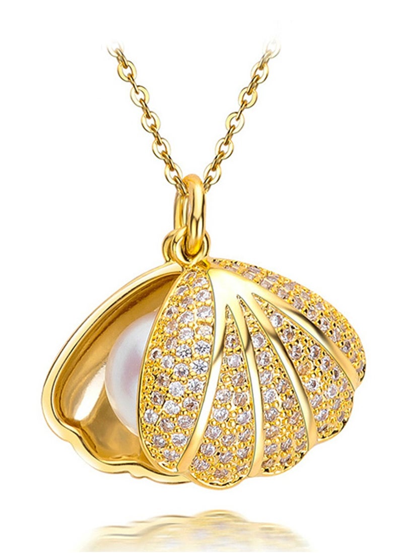 Julia Store 18K Gold Plated Stainless Steel Trendy Small Best Selling Sea Shell Pearl Zirconia Pendant Necklace Fashion Beach Seashore Jewelry Gifts  - Image 1