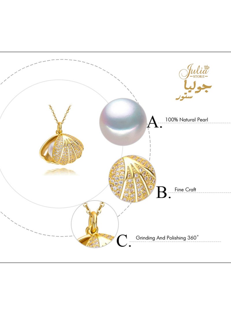 Julia Store 18K Gold Plated Stainless Steel Trendy Small Best Selling Sea Shell Pearl Zirconia Pendant Necklace Fashion Beach Seashore Jewelry Gifts  - Image 2