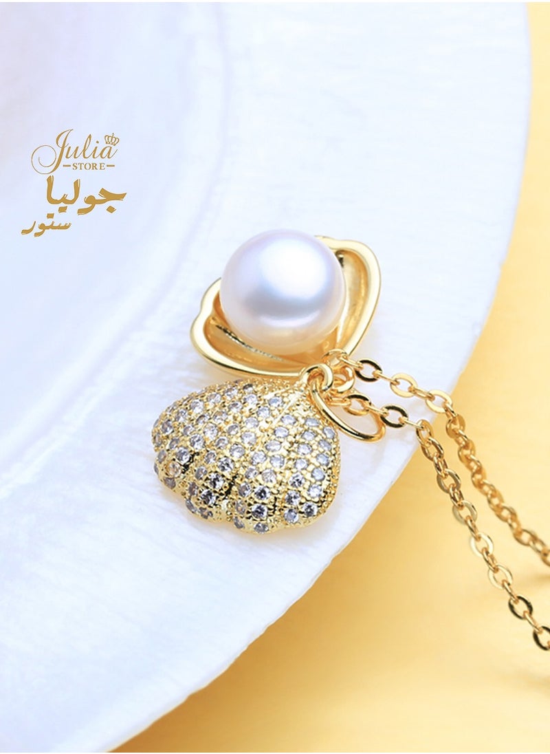 Julia Store 18K Gold Plated Stainless Steel Trendy Small Best Selling Sea Shell Pearl Zirconia Pendant Necklace Fashion Beach Seashore Jewelry Gifts  - Image 3