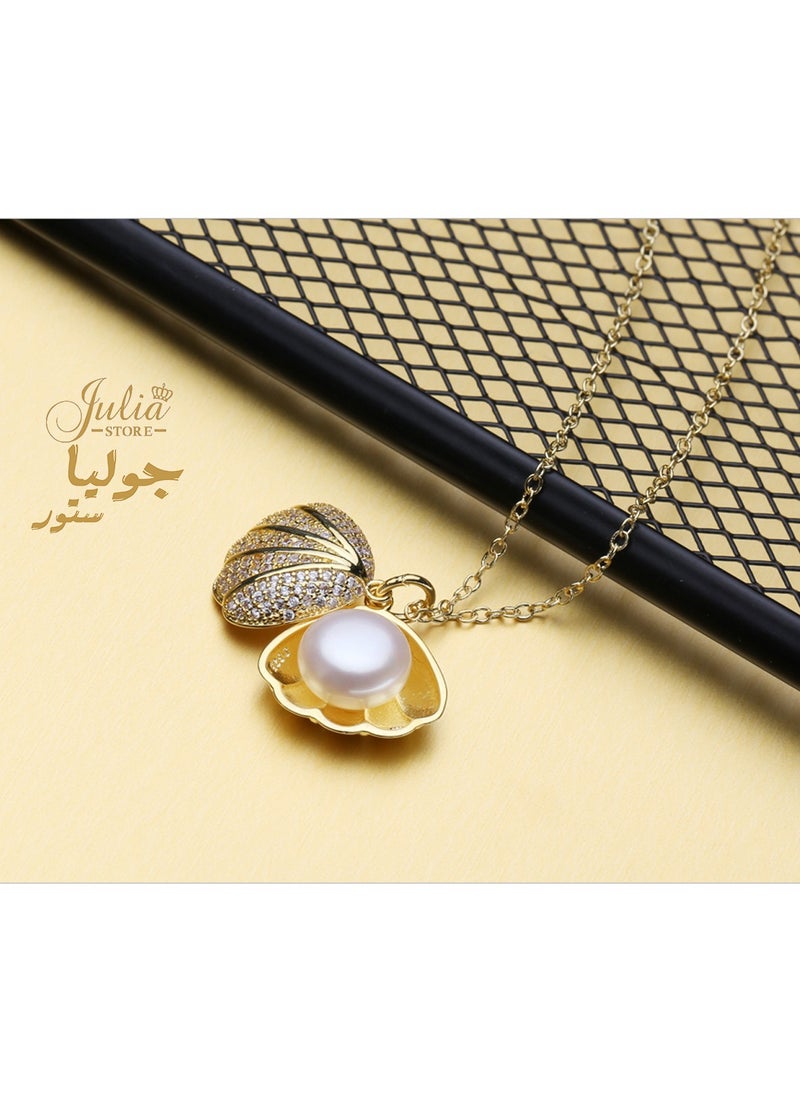 Julia Store 18K Gold Plated Stainless Steel Trendy Small Best Selling Sea Shell Pearl Zirconia Pendant Necklace Fashion Beach Seashore Jewelry Gifts  - Image 4