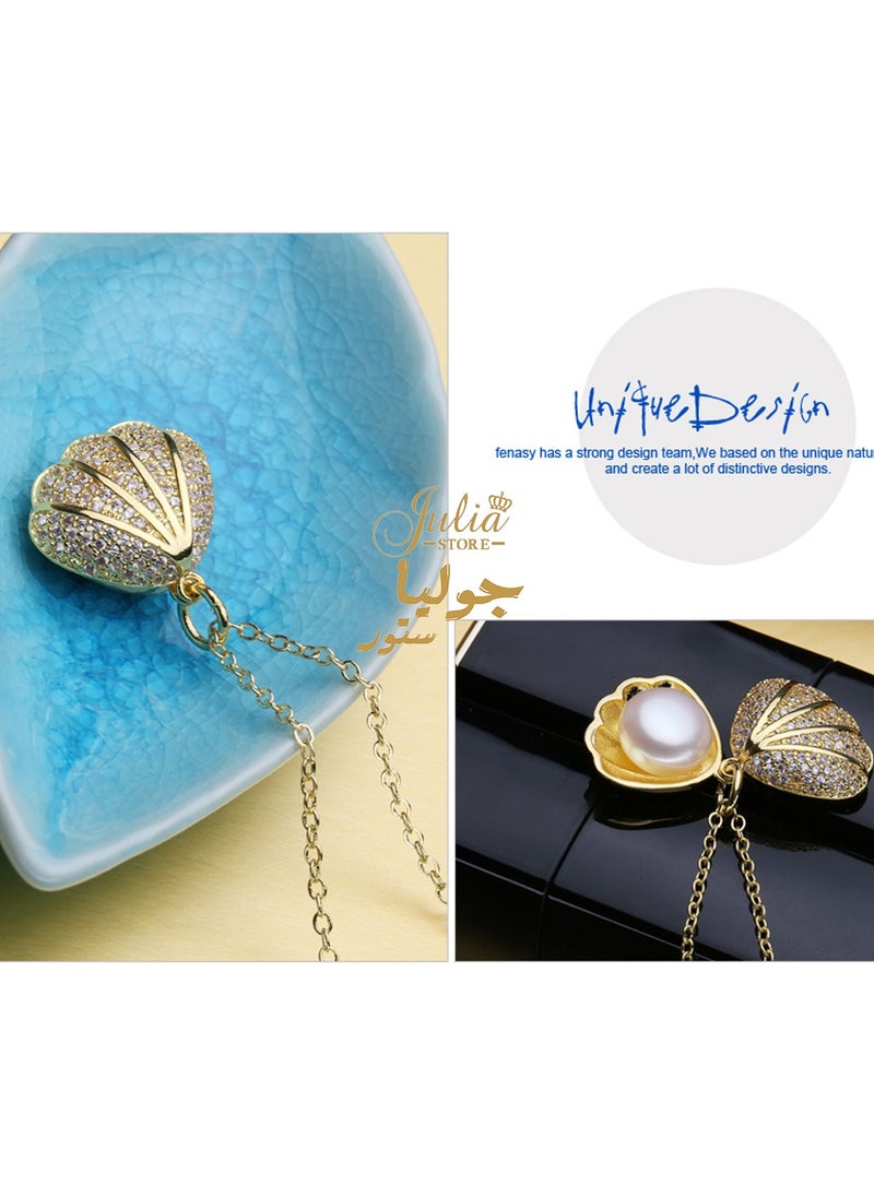 Julia Store 18K Gold Plated Stainless Steel Trendy Small Best Selling Sea Shell Pearl Zirconia Pendant Necklace Fashion Beach Seashore Jewelry Gifts  - Image 5