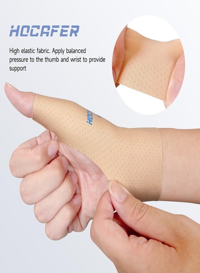 Hocafer Thumb Wrist Brace Compression Sleeve - Soft Elastic Thumb Protector Support for Relieving Pain, Arthritis(Toasted Almond, L, 2 Pack) - Image 2