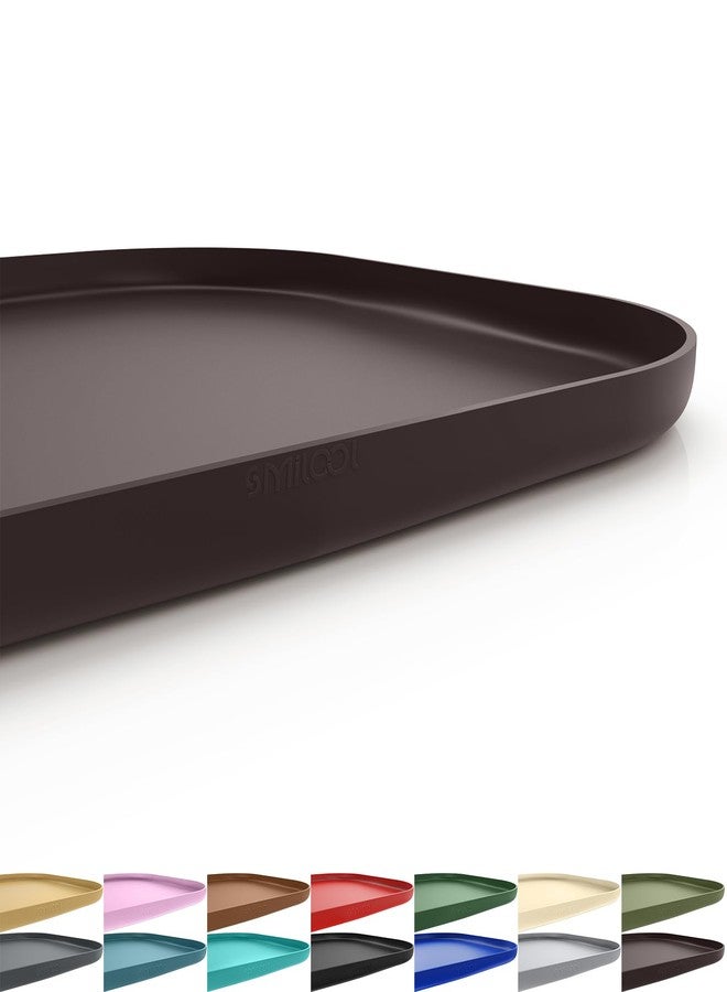 SMILOOL Silicone Pet Feeding Mat with Raised Edge, Dog Cat Bowl Mats for Food and Water, Pet Placemat for Floors Waterproof, 19” x 12” x 0.7” Brown - Image 1