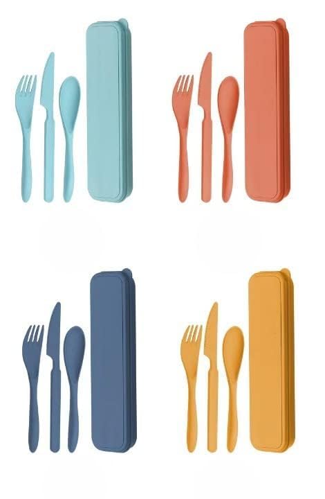 PRAMANTA Pack of 3Set Wheat Straw Cutlery Set Spoon Fork and Knife with Case Portable UtensilsCutlery Set Tableware Camping Utensils Set for All Dishwasher Safe - Image 1
