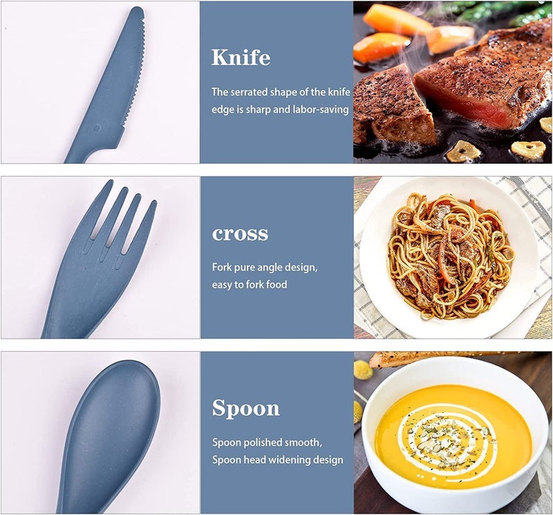 PRAMANTA Pack of 3Set Wheat Straw Cutlery Set Spoon Fork and Knife with Case Portable UtensilsCutlery Set Tableware Camping Utensils Set for All Dishwasher Safe - Image 2