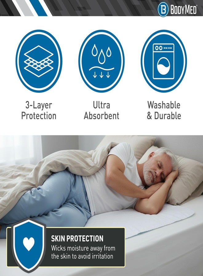 بودي ميد فوطة صحية BodyMed فائقة الامتصاص، قابلة للغسل وإعادة الاستخدام، مقاس 24 × 36 بوصة، عبوة واحدة - مقاومة للماء، سريعة الجفاف، فوطة سلس البول للرضاعة الطبيعية لكبار السن والبالغين والحيوانات الأليفة - لحماية السرير والكراسي المتحركة والأثاث - Image 5