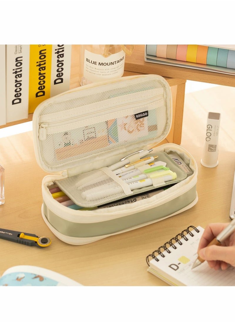 بيوينتي Big Capacity Pencil Case, Large Case for School Office College, Fashion Portable Storage Bag Boys and Girls (Green)  - Image 3