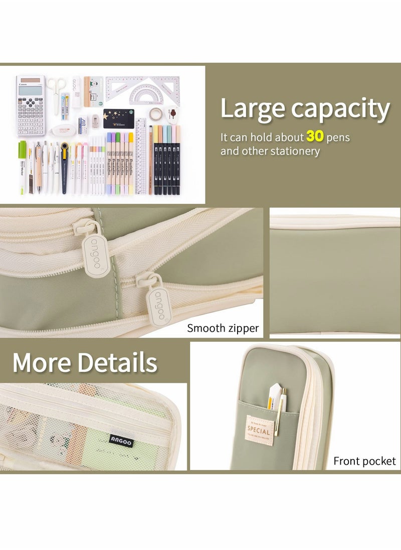 بيوينتي Big Capacity Pencil Case, Large Case for School Office College, Fashion Portable Storage Bag Boys and Girls (Green)  - Image 4