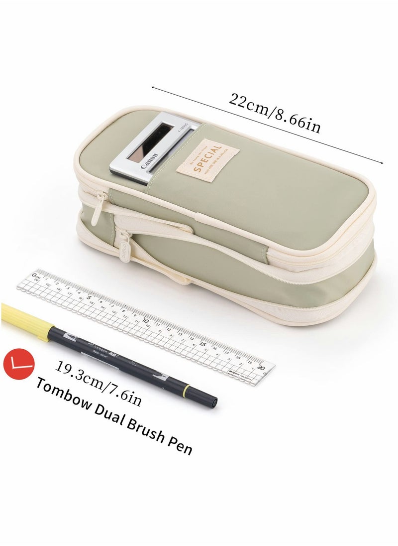 بيوينتي Big Capacity Pencil Case, Large Case for School Office College, Fashion Portable Storage Bag Boys and Girls (Green)  - Image 5