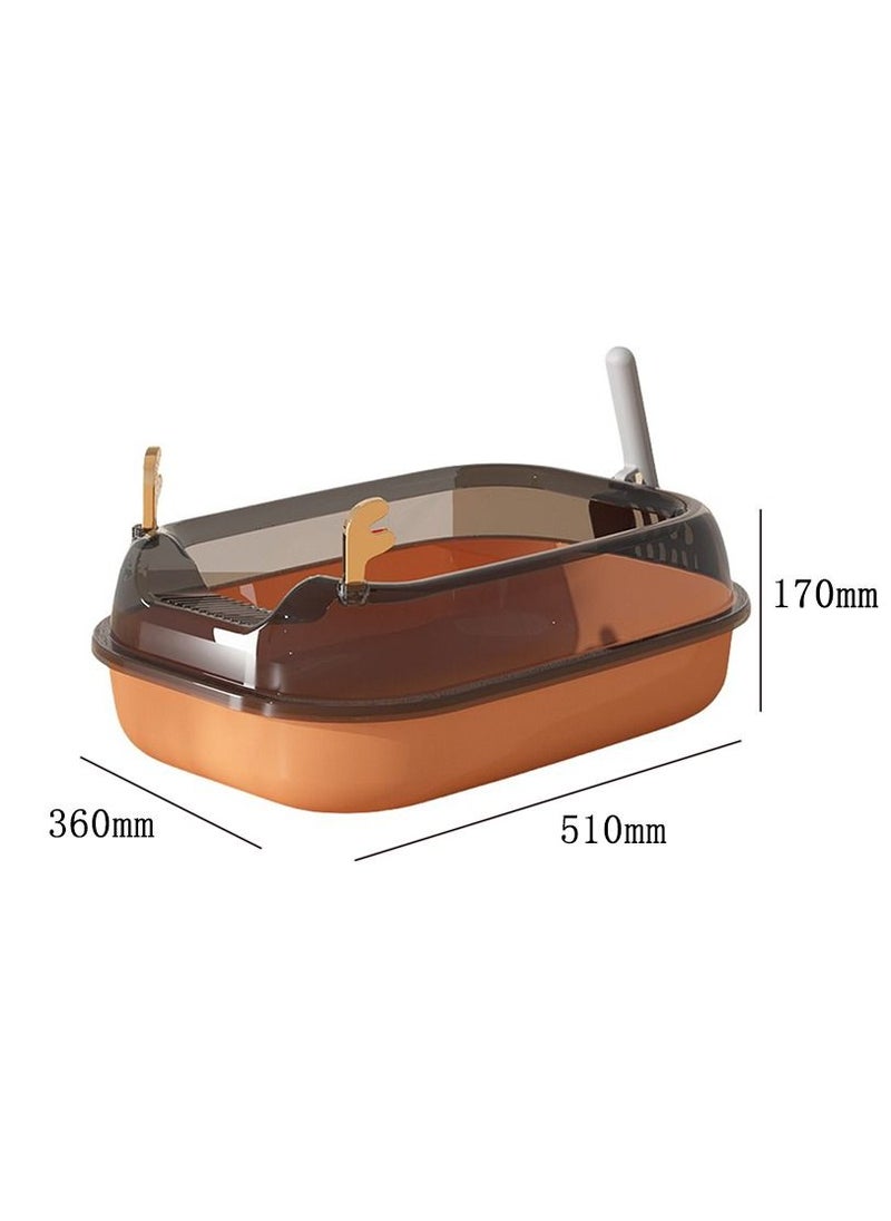 SAPU - Cat litter Box Oversized Splash-Proof Semi-Closed Large, Cat Litter Box With Cat Litter Spoon, Kitten Cat Toilet Cat Supplies, Suitable For All Kinds Of Cat Litter （Orange） - Image 1