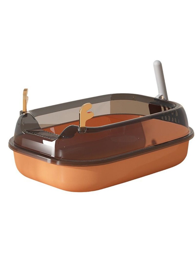 SAPU - Cat litter Box Oversized Splash-Proof Semi-Closed Large, Cat Litter Box With Cat Litter Spoon, Kitten Cat Toilet Cat Supplies, Suitable For All Kinds Of Cat Litter （Orange） - Image 1