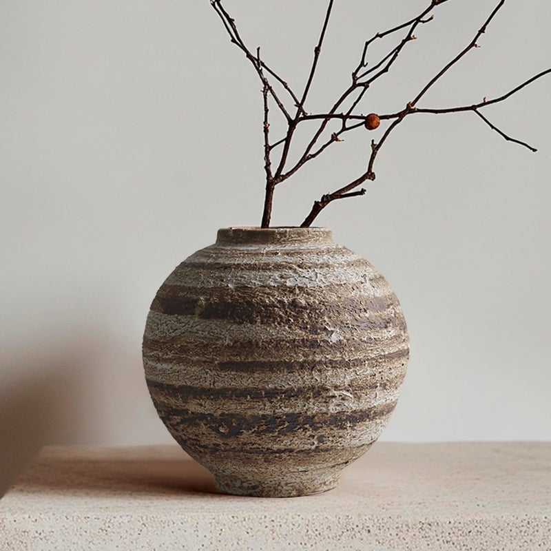 DIF DECO Ceramic Farmhouse Vase Rustic Decor,Pottery Decorative Flower Vases for Home Decor,Boho Vase for Table, Living Room,Bathroom,Shelf,Mantel Decoration,5.5 inch - Image 1