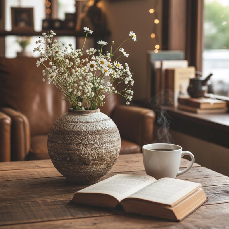 DIF DECO Ceramic Farmhouse Vase Rustic Decor,Pottery Decorative Flower Vases for Home Decor,Boho Vase for Table, Living Room,Bathroom,Shelf,Mantel Decoration,5.5 inch - Image 2
