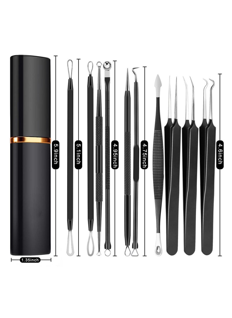 Generic - Pimple Popper Tool Kit, 10Pcs Blackhead Remover Comedone Extractor Tweezers Kit with Metal Case for Quick and Easy Removal of Pimples, Blackheads, Zit Removing, Forehead, Facial Nose Black - Image 1