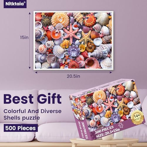 Nitktaia 500 Pieces Jigsaw Puzzles for AdultsColorful Beach Shells Puzzle for Adults ElderlyRecycled Paper Puzzle 500 PiecesGlossy Sturdy Pieces Challenging Family Game Great Gift Idea 205x15in - Image 5