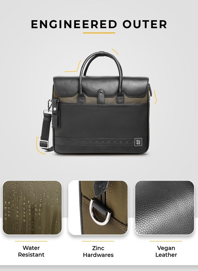 EUME Aristo Laptop Bag for Men | Office Bag for Men & Women | with Padded Compartment | Vegan Leather & Nylon Fabric | Fits Up to 15.6" Laptop & MacBook, 13L, Forest Black - Image 4