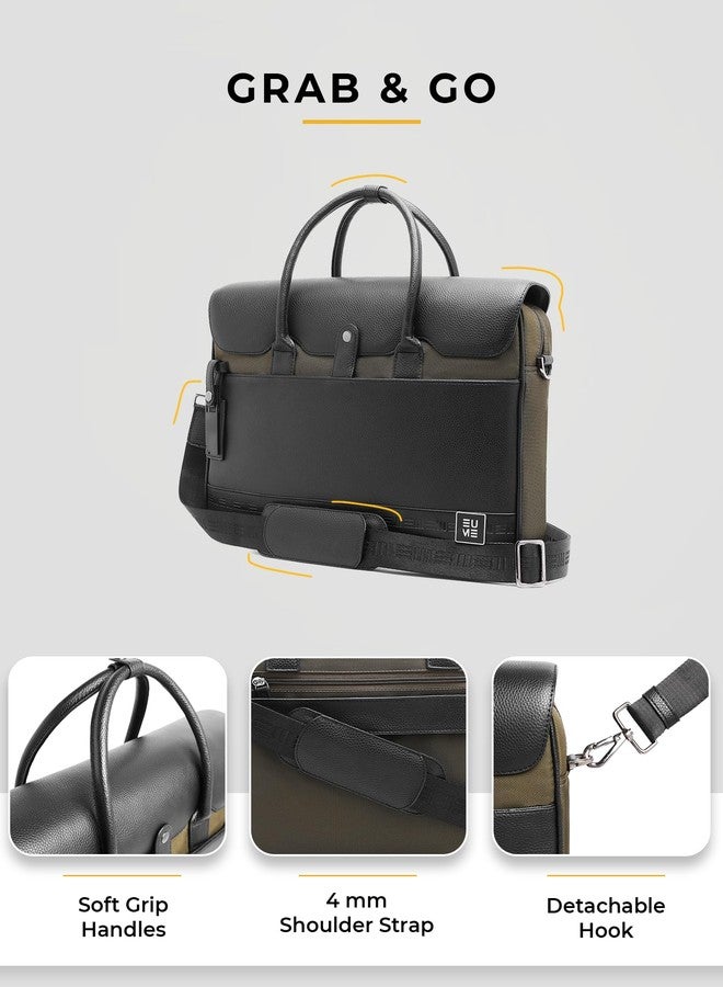 EUME Aristo Laptop Bag for Men | Office Bag for Men & Women | with Padded Compartment | Vegan Leather & Nylon Fabric | Fits Up to 15.6" Laptop & MacBook, 13L, Forest Black - Image 5