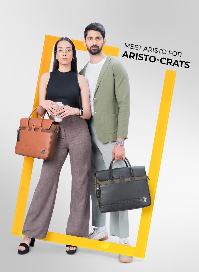 EUME Aristo Laptop Bag for Men | Office Bag for Men & Women | with Padded Compartment | Vegan Leather & Nylon Fabric | Fits Up to 15.6" Laptop & MacBook, 13L, Forest Black - Image 2