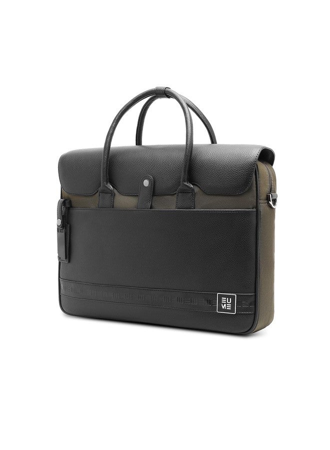 EUME Aristo Laptop Bag for Men | Office Bag for Men & Women | with Padded Compartment | Vegan Leather & Nylon Fabric | Fits Up to 15.6" Laptop & MacBook, 13L, Forest Black - Image 1