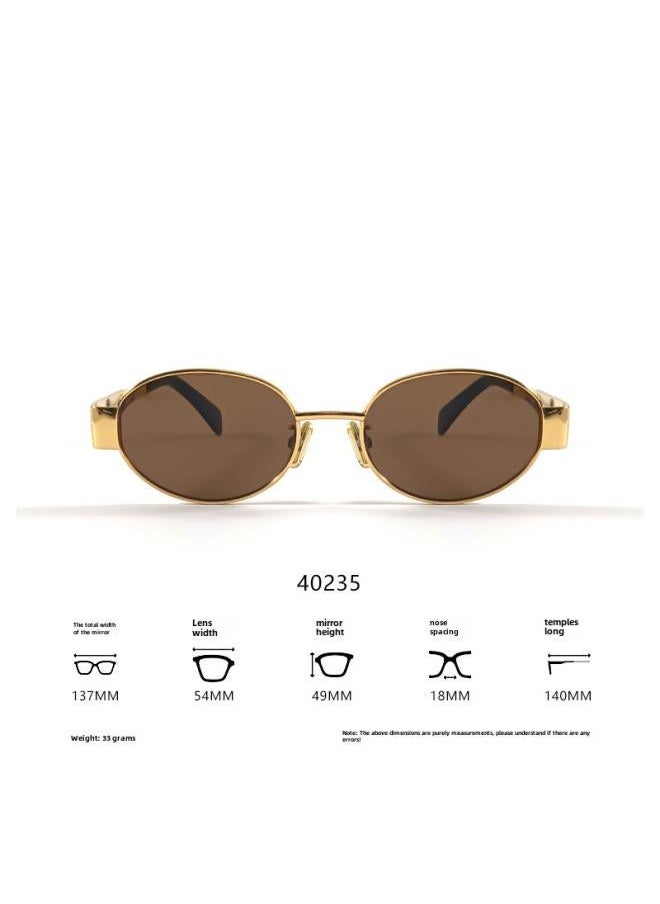 NIBEMINENT - High Version Arc De Triomphe Sunglasses Female Lisa Same Style Metal Small Frame Retro Personalized 40235 Oval - Image 1