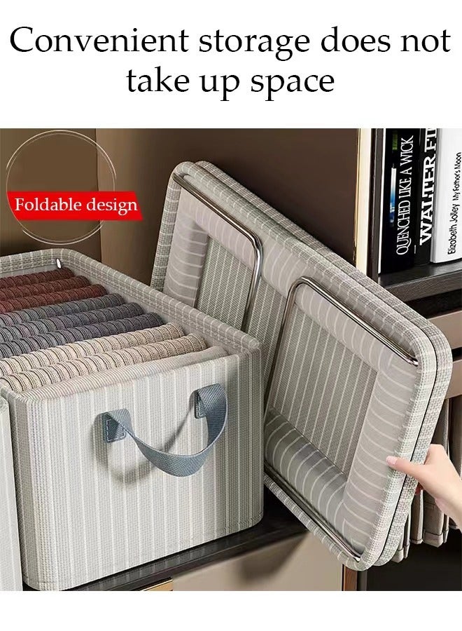 DUNISO 3 Pieces Wardrobe Clothing Storage Box Set, Visible Linen Storage Box, Foldable Wardrobe Storage Basket With Metal Frame, Sturdy Handle, Clothes And Toy Storage Box, Washable Storage Box - Image 2