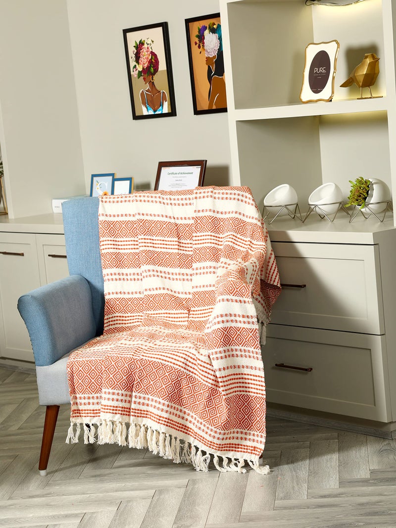 SASHAA WORLD Geometric Blanket | Throw for Living Room, Sofa, Bed, Chair, Picnic & Used for Gift | Red and White Blanket | 1200g, 125x150 cm - Image 1