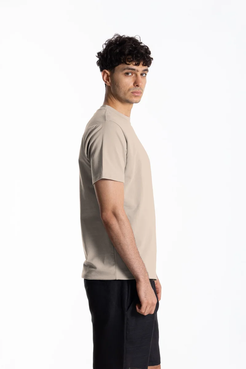 Shapes BEIGE COTTON BLEND PRINTED SLIM T-SHIRT for Men | Best Price UAE