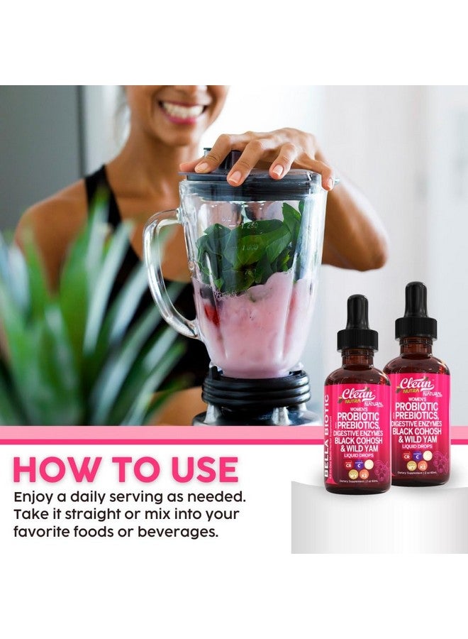 Clean Nutraceuticals Liquid Probiotics for Women Drops with Chasteberry, Black Cohosh, Prebiotics, Digestive Enzymes, Evening Primrose Oil, Wild Yam, Cranberry Dmannose and Iron Vitamin D3 K2 Clean Nutra Bella Biotics  - Image 5