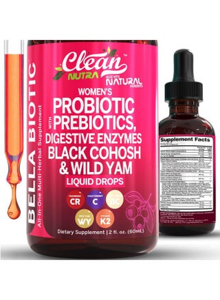 Liquid Probiotics for Women Drops with Chasteberry, Black Cohosh, Prebiotics, Digestive Enzymes, Evening Primrose Oil, Wild Yam, Cranberry Dmannose and Iron Vitamin D3 K2 Clean Nutra Bella Biotics - pzsku/Z766ABE6426AD700595F6Z/45/1751376254/981c3881-cf78-4018-8d17-a5918c9c2158