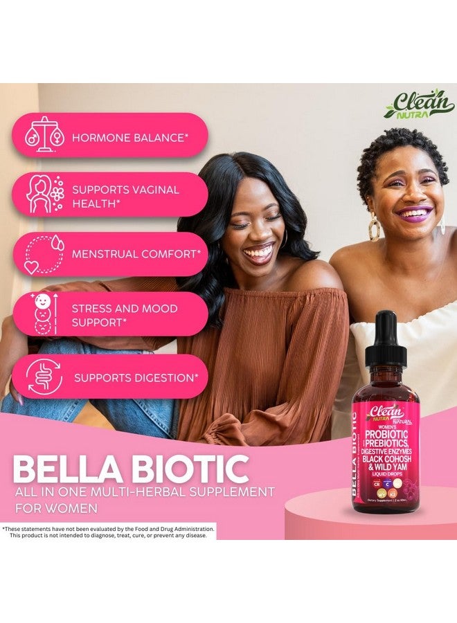 Clean Nutraceuticals Liquid Probiotics for Women Drops with Chasteberry, Black Cohosh, Prebiotics, Digestive Enzymes, Evening Primrose Oil, Wild Yam, Cranberry Dmannose and Iron Vitamin D3 K2 Clean Nutra Bella Biotics  - Image 3