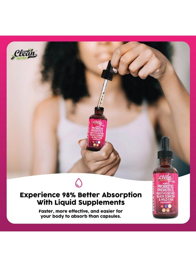 Clean Nutraceuticals Liquid Probiotics for Women Drops with Chasteberry, Black Cohosh, Prebiotics, Digestive Enzymes, Evening Primrose Oil, Wild Yam, Cranberry Dmannose and Iron Vitamin D3 K2 Clean Nutra Bella Biotics  - Image 4