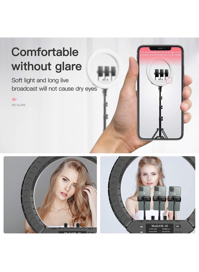SHOPI ضوء حلقة LED بحجم 18 بوصة RL-18 مع حامل ثلاثي القوائم وحامل هاتف - مجموعة تجميل، مكياج أصلي وتدوين فيديو - Image 3