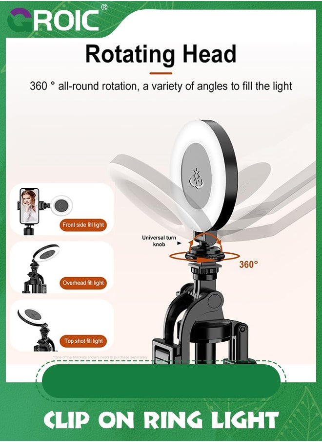 GROIC Clip on Ring Light, Selfie Light, LED Rechargeable Clip Fill Video Light Adjusted 3 Light Modes Selfie Ring Light for Phone, iPad, Camera, Laptop, 360° Rotation Phone Light for Selfie, Makeup  - Image 2