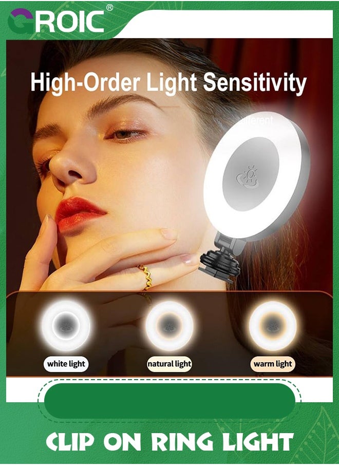 GROIC Clip on Ring Light, Selfie Light, LED Rechargeable Clip Fill Video Light Adjusted 3 Light Modes Selfie Ring Light for Phone, iPad, Camera, Laptop, 360° Rotation Phone Light for Selfie, Makeup  - Image 3