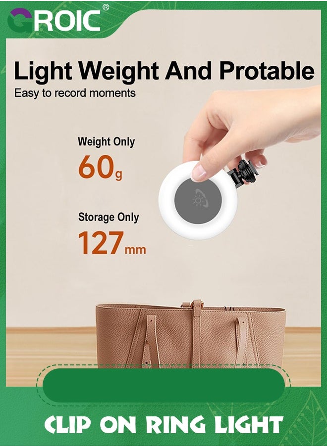 GROIC Clip on Ring Light, Selfie Light, LED Rechargeable Clip Fill Video Light Adjusted 3 Light Modes Selfie Ring Light for Phone, iPad, Camera, Laptop, 360° Rotation Phone Light for Selfie, Makeup  - Image 4