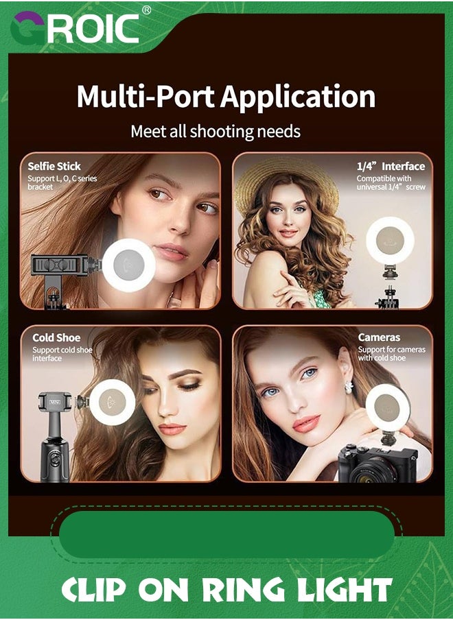 GROIC Clip on Ring Light, Selfie Light, LED Rechargeable Clip Fill Video Light Adjusted 3 Light Modes Selfie Ring Light for Phone, iPad, Camera, Laptop, 360° Rotation Phone Light for Selfie, Makeup  - Image 5
