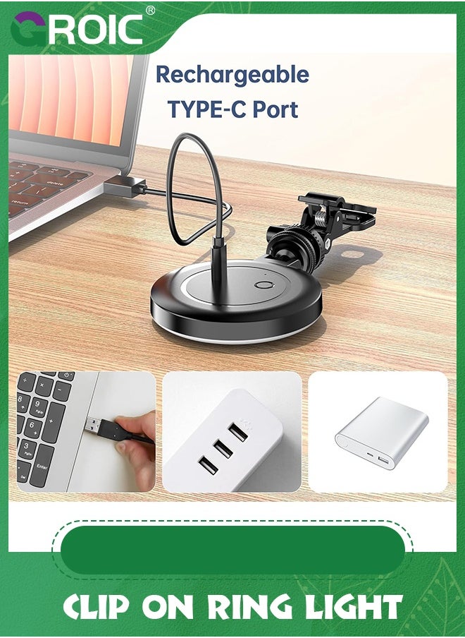 GROIC - Clip on Ring Light, Selfie Light, LED Rechargeable Clip Fill Video Light Adjusted 3 Light Modes Selfie Ring Light for Phone, iPad, Camera, Laptop, 360° Rotation Phone Light for Selfie, Makeup - Image 1