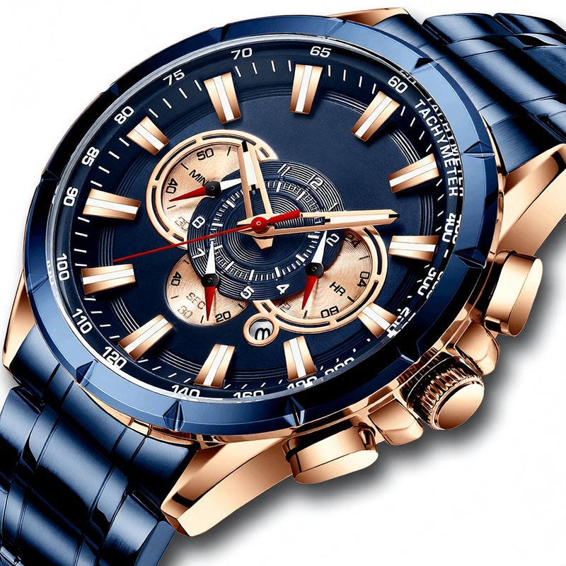 CURREN 8363 Watch for Male Men Quartz Man Wristwatch Watches with Stainless Steel Strap Band Three Sub-Dials Second Minute Microsecond Chronograph Date Calendar Indicator Waterproof Luminous Hands Wearable Accessories - Image 2