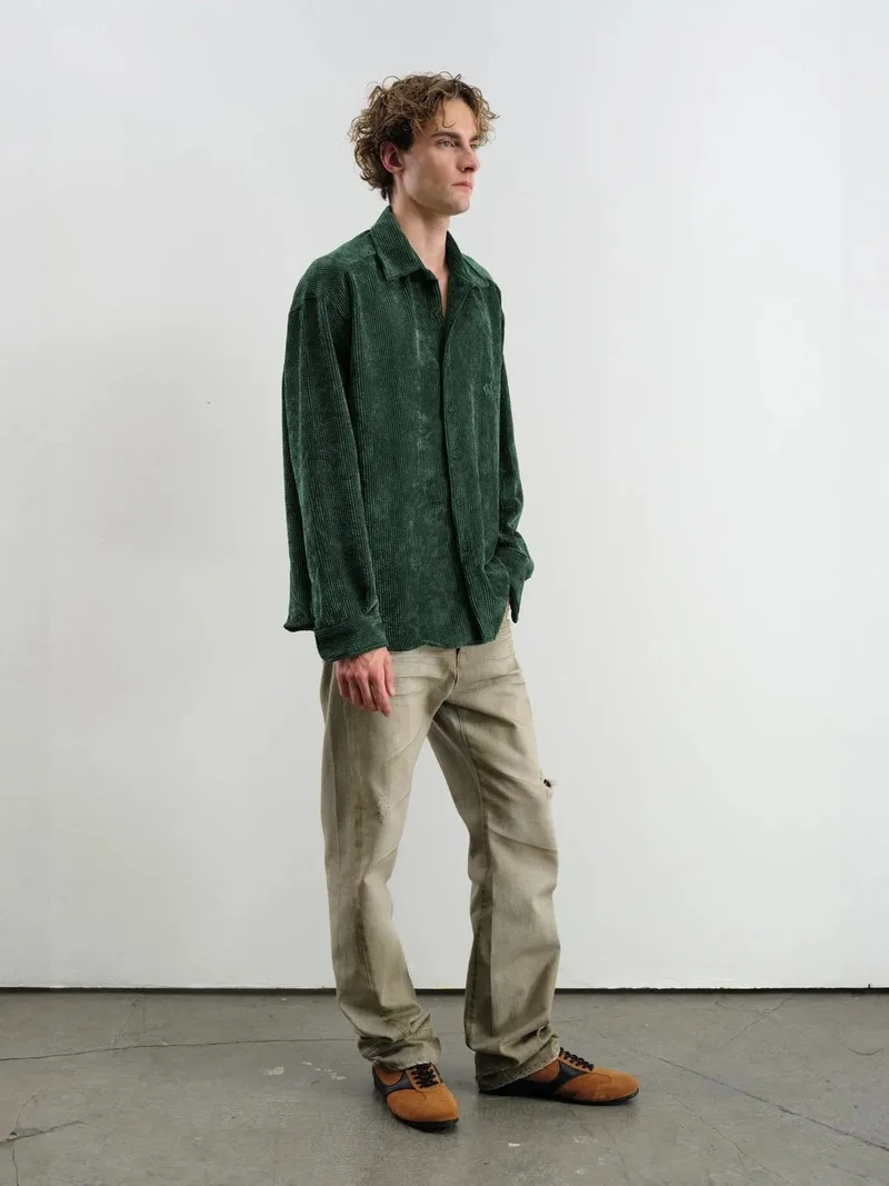 Giesto Pine Green GIESTO Oversized Velvet Shirt for Men | Best Price UAE
