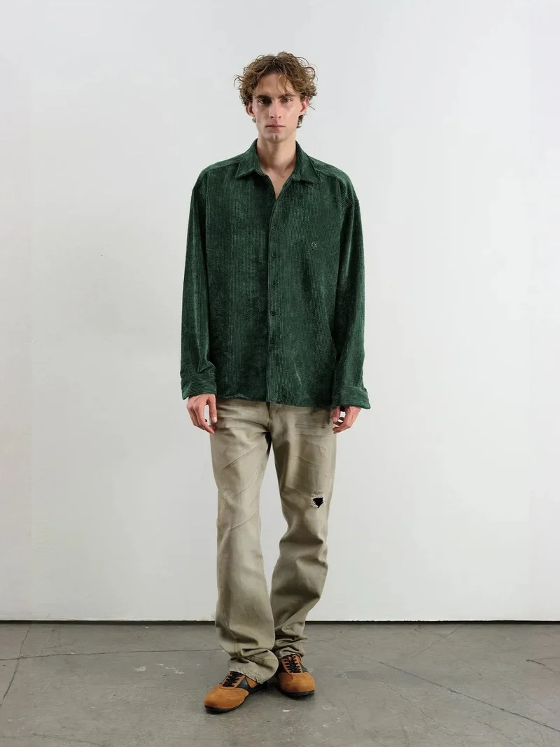 Giesto Pine Green GIESTO Oversized Velvet Shirt for Men | Best Price UAE