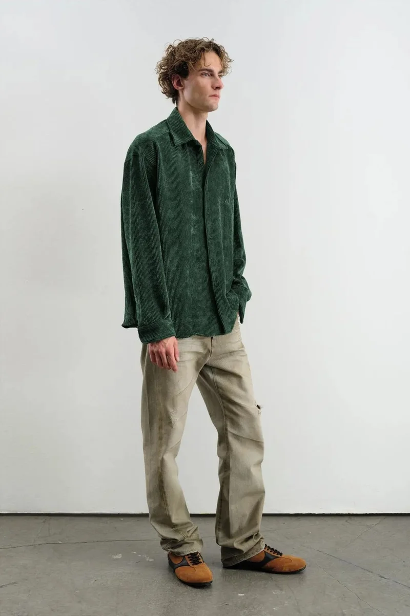 Giesto Pine Green GIESTO Oversized Velvet Shirt for Men | Best Price UAE