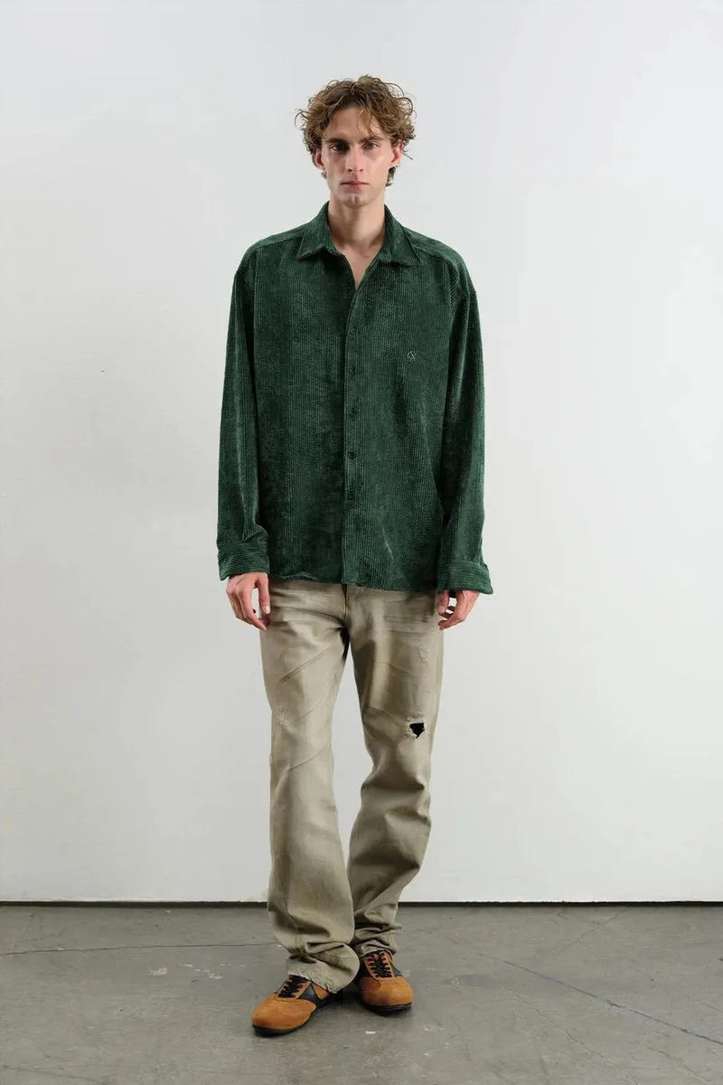 Giesto Pine Green GIESTO Oversized Velvet Shirt for Men | Best Price UAE