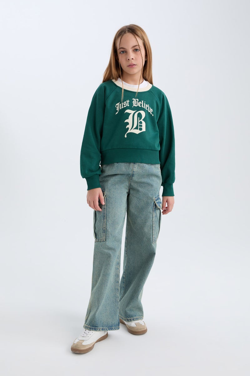 DeFacto Girl Relax Fit Printed Soft Furry Inside Sweatshirt - Image 2